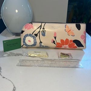 Kate Spade Floral Garden Pencil Case with Ruler, Eraser, Sharpener NWT